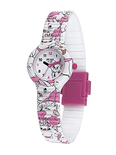 Hip Hop Disney Klassiker Marie The Aristocats Mädchenuhr, Reine Zeituhr für Mädchen in Weiß und Pink mit The Aristocats Kitten Marie Print und Weichem Silikonarmband, Wasserfest, HWU0998 von HIP HOP