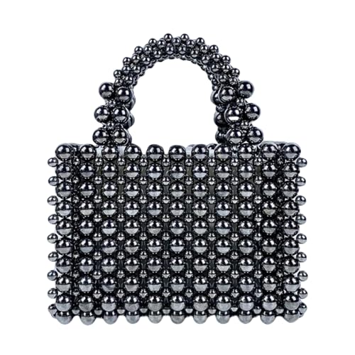 HIPIHOM Perlentasche, Acryl-Perlen, handgefertigte Damentasche, Perlen-Clutch, Geldbörse, kleine quadratische Handtasche für Frauen, Party, Schwarz von HIPIHOM