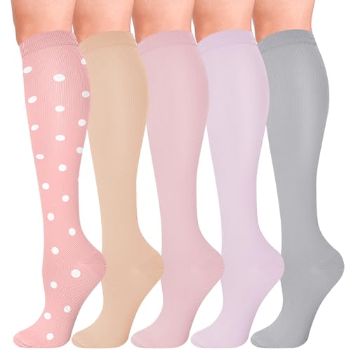HIPOWER 5 Paar Kompressionsstrümpfe Damen und Herren Bunte Stützstrümpfe Sport Kompressionssocken Stützkniestrümpfe Reisestrümpfe Compression Sock Für Flug Radsport Krankenschwester(B-5 Paar,L-XL) von HIPOWER