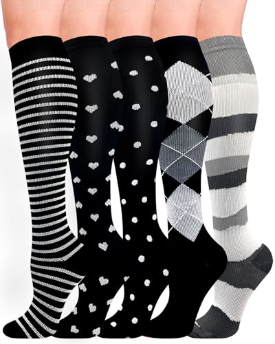 HIPOWER 5 Paar Kompressionsstrümpfe Damen und Herren Bunte Stützstrümpfe Sport Kompressionssocken Stützkniestrümpfe Reisestrümpfe Compression Sock Für Flug Radsport von HIPOWER