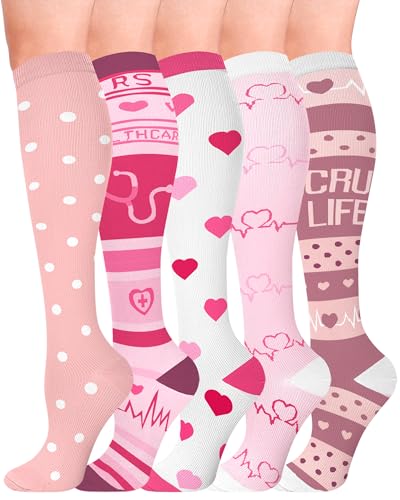 HIPOWER 5 Paar Kompressionsstrümpfe Damen und Herren Bunte Stützstrümpfe Sport Kompressionssocken Stützkniestrümpfe Reisestrümpfe Compression Sock Für Flug Radsport von HIPOWER