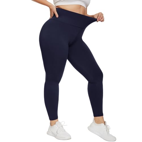 HIPOWER Leggings Damen High Waist Leggins Blickdicht Große Größen Schwarz Sportleggins Lang Bauchweg Plus Size Sporthose Elastische Yogapants Laufhose(Navy,3XL) von HIPOWER