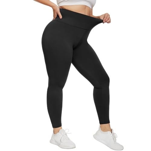 HIPOWER Leggings Damen High Waist Leggins Blickdicht Große Größen Schwarz Sportleggins Lang Bauchweg Plus Size Sporthose Elastische Yogapants Laufhose(Schwarz,3XL) von HIPOWER