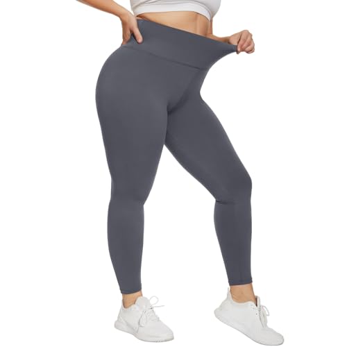 HIPOWER Leggings Damen High Waist Leggins Blickdicht Große Größen Schwarz Sportleggins Lang Bauchweg Plus Size Sporthose Elastische Yogapants Laufhose(Grau,XXL) von HIPOWER
