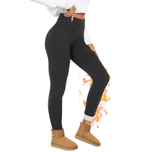 HIPOWER Thermo Leggings Gefüttert Damen Winter Verdickte Thermoleggins Warm Plüsch Fleece Leggins High Waist Blickdicht Thermostrumpfhose für Outdoor Freizeit（Dunkelgrau,XL von HIPOWER