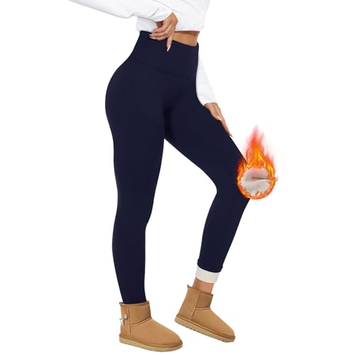 HIPOWER Thermo Leggings Gefüttert Damen Winter Verdickte Thermoleggins Warm Plüsch Fleece Leggins High Waist Blickdicht Thermostrumpfhose für Outdoor Freizeit（Navy,M von HIPOWER