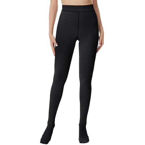 HIPOWER Thermo Strumpfhose Damen Winter Gefütterte Strumpfhose High Waist Warme Dicke Thermostrumpfhose Gefälschte Durchscheinend Bauchweg Pantyhose Plüsch(A-Schwarz Gefälschte Durchscheinend, M) von HIPOWER