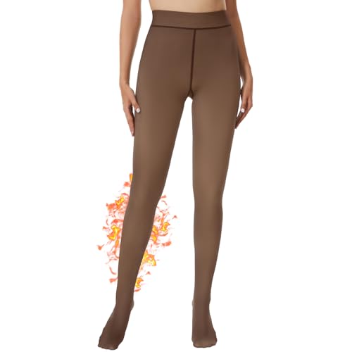 HIPOWER Thermo Strumpfhose Damen Winter Gefütterte Strumpfhose High Waist Warme Dicke Thermostrumpfhose Gefälschte Durchscheinend Bauchweg Pantyhose Plüsch(Braun, L) von HIPOWER