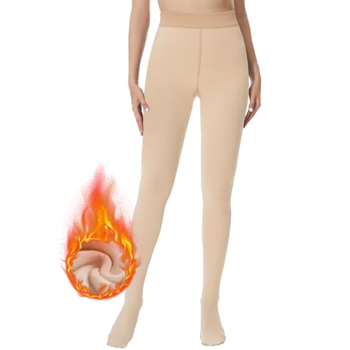 HIPOWER Thermo Strumpfhose Damen Winter Gefütterte Strumpfhose High Waist Warme Dicke Thermostrumpfhose Gefälschte Durchscheinend Bauchweg Pantyhose Plüsch(Hautfarben, M) von HIPOWER