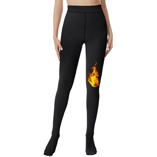 HIPOWER Thermo Strumpfhose Damen Winter Gefütterte Strumpfhose High Waist Warme Dicke Thermostrumpfhose Gefälschte Durchscheinend Bauchweg Pantyhose Plüsch(Schwarz, L) von HIPOWER