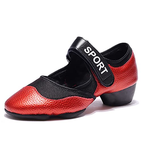 HIPPOSEUS Damen Latin Tanz Übungsschuhe mit geschlossener Zehe Salsa Ballsaal Tanz Training Schuhe Rot,Modell 19-3, EU 38 von HIPPOSEUS