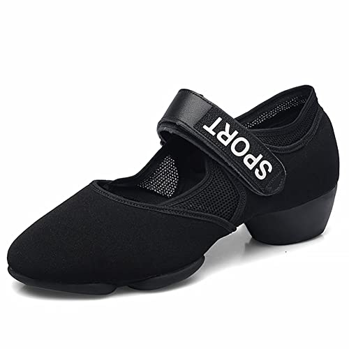 HIPPOSEUS Damen Latin Tanz Übungsschuhe mit geschlossener Zehe Salsa Ballsaal Tanz Training Schuhe Schwarz Dance Sneaker,Modell 19-3, EU 35 von HIPPOSEUS