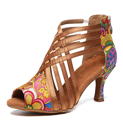 HIPPOSEUS Damen Latin Tanzstiefel mit Reißverschluss Ballsaal Salsa Tango Knöcheltanzschuhe Braun,Model L569,36.5 EU von HIPPOSEUS