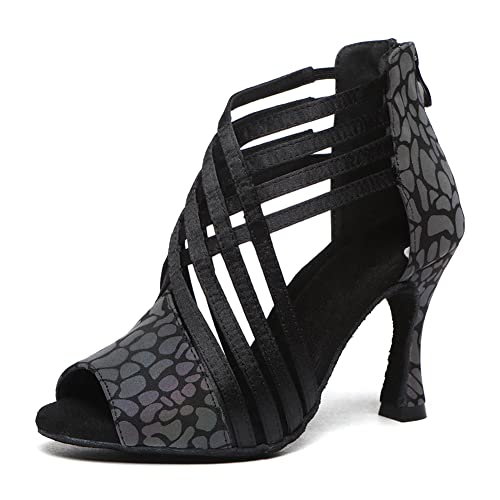 HIPPOSEUS Damen Latin Tanzstiefel mit Reißverschluss Ballsaal Salsa Tango Knöcheltanzschuhe Schwarz,Model L569, 39 EU von HIPPOSEUS