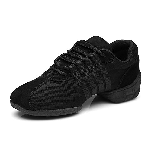 HIPPOSEUS Damen & Herren Jazz Modern Tanzschuhe Schnüren Hip Hop Tanz Sneaker Geteilte Sohle Freizeit Sportschuhe Schwarz,Modell T01,EU 41 von HIPPOSEUS