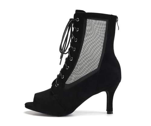 HIPPOSEUS Latein Tanzstiefel Damen Schwarz Ballroom Salsa Tanzschuhe Con Zipper 7cm Absatz,40.5 EU von HIPPOSEUS