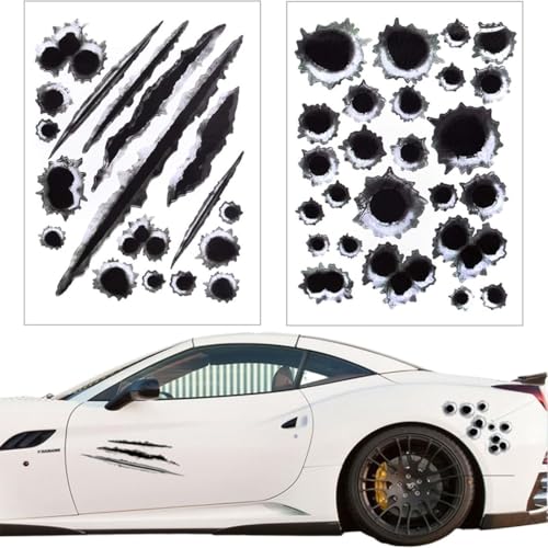 2 Pcs Auto Aufkleber, 3D Einschusslöcher, Aufkleber PVC Wasserdicht Reflektierend, Bullet-Holes als Auto-Aufkleber, für Roller Moped Motorrad-Helm Notebook Laptop Smartphone von HIPTS
