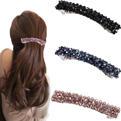 3 Stück Haarspangen Damen, Kristallen Haarspange Mädchen, Haarklammer für Dünnes Haar Dickes Haar, Rechteckig Automatische Haarspangen Haarnadel Blume Große Haarclips Frauen Haarschmuck von HIPTS