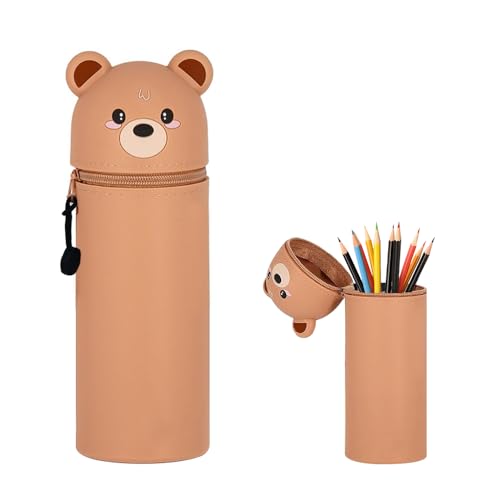 HIQE-FL Stand up Federmäppchen,Silikon Federmäppchen,2-in-1 Weiche Silikontasche,Tier Stifthalter,Cartoon Federmäppchen,Federtasche aus Weichem Silikon für Stifte (FF) von HIQE-FL