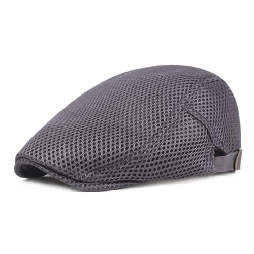 HIQIU Barett Kappe Herren Sommer Atmungsaktiv, Flatcap Sommer Mesh Flache Kappe Newsboy Schirmmütze, Schiebermütze Herren Sommer Hut Einstellbar 55 cm - 60 cm (Grau) von HIQIU