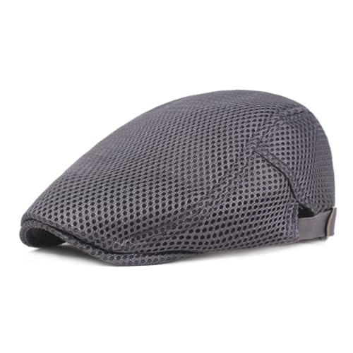 HIQIU Unisex Schirmmütze Baskenmütze Herren Atmungsaktiv Mesh, Flatcap Damen Sommer Gatsby Newsboy Barett Kappe, Schiebermütze Herren Sommer Hut Sportmütze Einstellbar 55 cm-60 cm (Grau) von HIQIU