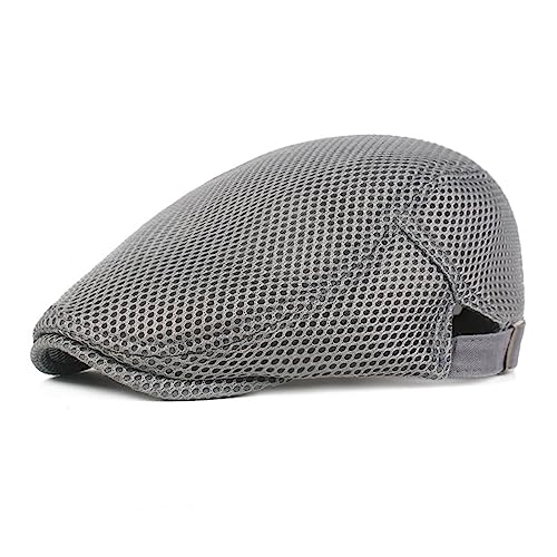 HIQIU Unisex Schirmmütze Baskenmütze Herren Atmungsaktiv Mesh, Flatcap Damen Sommer Gatsby Newsboy Barett Kappe, Schiebermütze Herren Sommer Hut Sportmütze Einstellbar 55 cm-60 cm (Hell Grau) von HIQIU