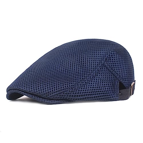 HIQIU Barett Kappe Herren Sommer Atmungsaktiv, Flatcap Sommer Mesh Flache Kappe Newsboy Schirmmütze, Schiebermütze Herren Sommer Hut Einstellbar 55 cm - 60 cm (Navy blau) von HIQIU