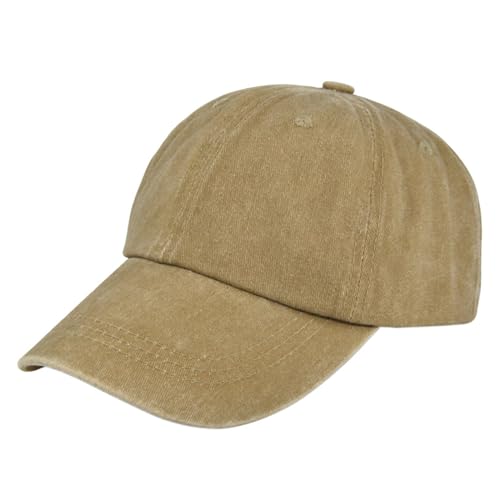 HIQIU Vintage Basecap Kappe, Washed Cotton Used Look Baseball Cap Waschbare Cappy, Verstellbar Baseballkappe (Khaki) von HIQIU