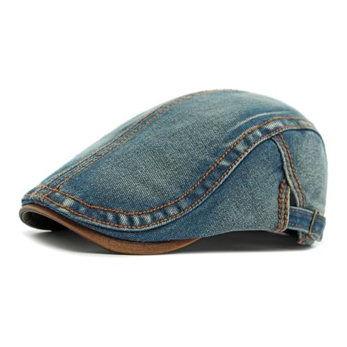 HIQIU Denim Flatcap Unisex Schiebermütze Herren Barett Cap Verstellbar Schirmmütze Damen Baskenmütze Jeans Newsboy Cap Freizeit (DE/NL/SE/PL, Alphanumerisch, M, L, B# Blue) von HIQIU