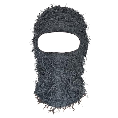 HIQIU Distressed Balaclava Vollgesicht Ski Gesichtsmaske Winddicht Gestrickte Vollgesicht Ski Cover Halswärmer für Damen Herren (Dunkelgrau) von HIQIU