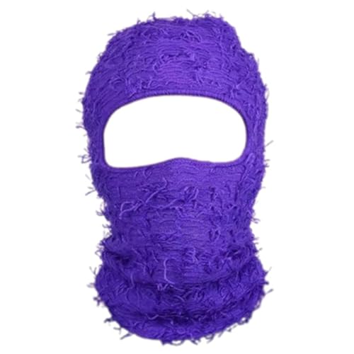 HIQIU Distressed Balaclava Vollgesicht Ski Gesichtsmaske Winddicht Gestrickte Vollgesicht Ski Cover Halswärmer für Damen Herren (Lila) von HIQIU
