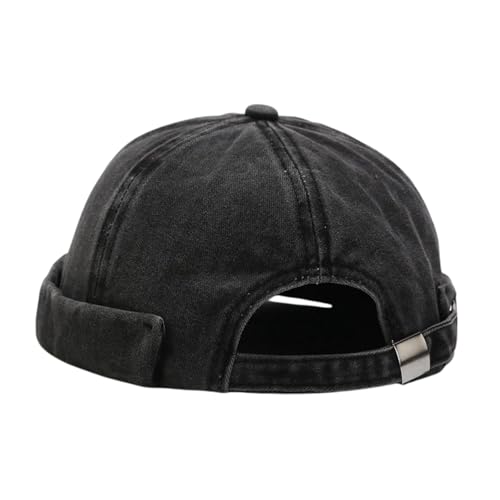 HIQIU Herren Docker-Cap Damen Docker Mütze Seemannsmütze Brimless Cap Hafenmütze Seemannskappe Randlos Gerollte Beanie (DE/NL/SE/PL, Alphanumerisch, Einheitsgröße, M, E# Schwarz) von HIQIU