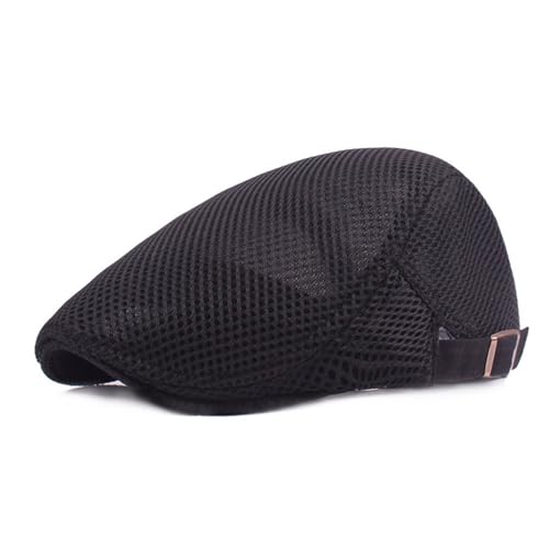 HIQIU Barett Kappe Herren Sommer Atmungsaktiv, Flatcap Sommer Mesh Flache Kappe Newsboy Schirmmütze, Schiebermütze Herren Sommer Hut Einstellbar 55 cm - 60 cm (Schwarz) von HIQIU