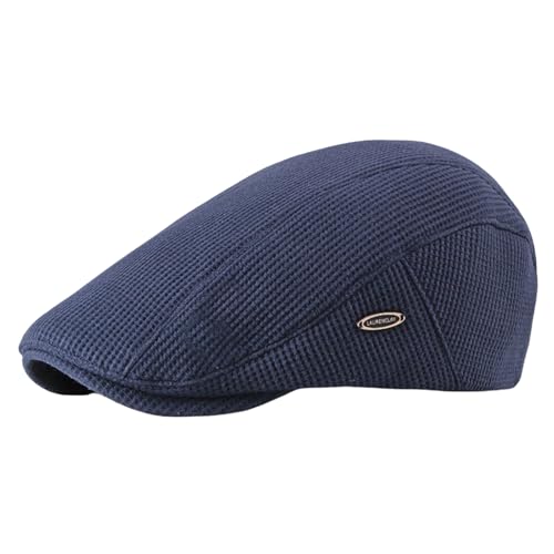 HIQIU Schiebermütze Herren Baskenmütze Barett Cap Herbst Winter, Schirmmütze Flat Cap Herren Driving Cabbie Hunter Hut Gatsby Newsboy Cap (DE/NL/SE/PL, Alphanumerisch, M, L, A1# Blau) von HIQIU