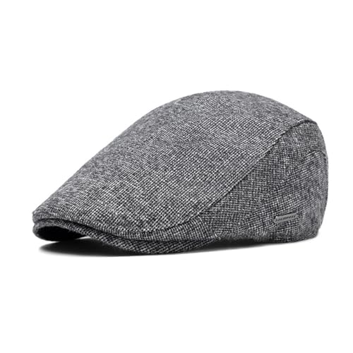 HIQIU Schirmmütze Herren Schiebermütze Barett Cap Herbst Winter Flat Cap,Schieberkappe Herren Newsboy Driving Cabbie Kappe Baskenmütze (DE/NL/SE/PL, Alphanumerisch, M, L, Hellgrau) von HIQIU