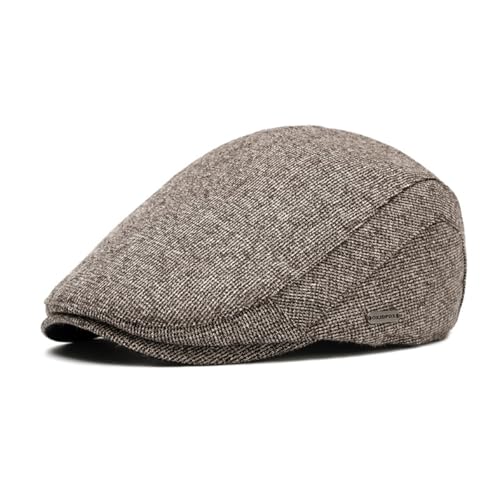HIQIU Schirmmütze Herren Schiebermütze Barett Cap Herbst Winter Flat Cap,Schieberkappe Herren Newsboy Driving Cabbie Kappe Baskenmütze (DE/NL/SE/PL, Alphanumerisch, M, L, Khaki) von HIQIU