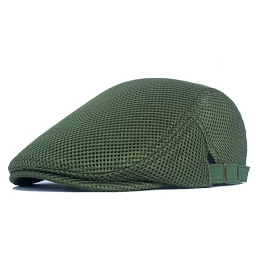 HIQIU Unisex Schirmmütze Baskenmütze Herren Atmungsaktiv Mesh, Flatcap Damen Sommer Gatsby Newsboy Barett Kappe, Schiebermütze Herren Sommer Hut Sportmütze Einstellbar 55 cm-60 cm (Grün) von HIQIU