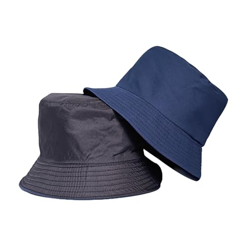 HIQIU Unisex Umkehrbarer Fischerhut Reversibel Bucket Hat Sonnenhut Sommerhut Faltbarer Eimer-Hut Outdoor Freizeithut for Damen Herren (DE/NL/SE/PL, Alphanumerisch, Einheitsgröße, M, Marineblau) von HIQIU