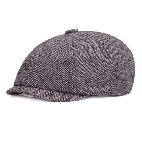 HIQIU Verstellbar Barett Cap, Herren Schiebermütze Newsboy Gatsby Kappe Bakerboy Flatcap Schirmmutzen Cap Winter Driver Hat (DE/NL/SE/PL, Numerisch, 55, 58, Hellgrau) von HIQIU