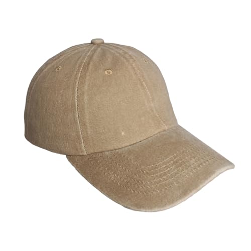 HIQIU Vintage Basecap Kappe, Washed Cotton Used Look Baseball Cap Waschbare Cappy, Verstellbar Baseballkappe (Khaki) von HIQIU