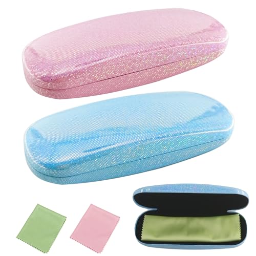 2 Stücke Brillenetui Damen, Bunt Kratzfeste Brillenbox PU Leder Hartschalenetui mit Putztuch,Tragbare Brillenetui Hardcase für Damen Kinder Brillen für Sonnenbrille Lesebrille Sportbrille(2 Farben) von HIQU and HIST