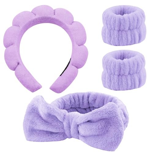 4 Stück Haarband Kosmetik, Spa Stirnband Zum Waschen Des Gesichts Hautpflege Stirnbänder,Abschmink Haarband,Stirnband Handgelenk Waschband Set Für Frauen Mädchen Yoga Sport Dusche Make-up-Entfernung von HIQU and HIST