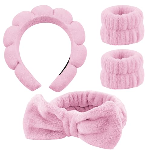 4 Stück Haarband Kosmetik, Spa Stirnband Zum Waschen Des Gesichts Hautpflege Stirnbänder,Abschmink Haarband,Stirnband Handgelenk Waschband Set Für Frauen Mädchen Yoga Sport Dusche Make-up-Entfernung von HIQU and HIST