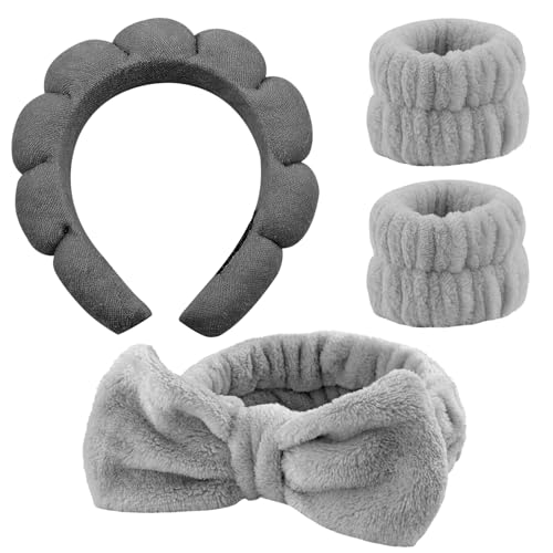 4 Stück Haarband Kosmetik, Spa Stirnband Zum Waschen Des Gesichts Hautpflege Stirnbänder,Abschmink Haarband,Stirnband Handgelenk Waschband Set Für Frauen Mädchen Yoga Sport Dusche Make-up-Entfernung von HIQU and HIST