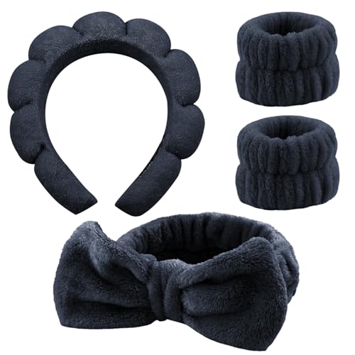 4 Stück Haarband Kosmetik, Spa Stirnband Zum Waschen Des Gesichts Hautpflege Stirnbänder,Abschmink Haarband,Stirnband Handgelenk Waschband Set Für Frauen Mädchen Yoga Sport Dusche Make-up-Entfernung von HIQU and HIST