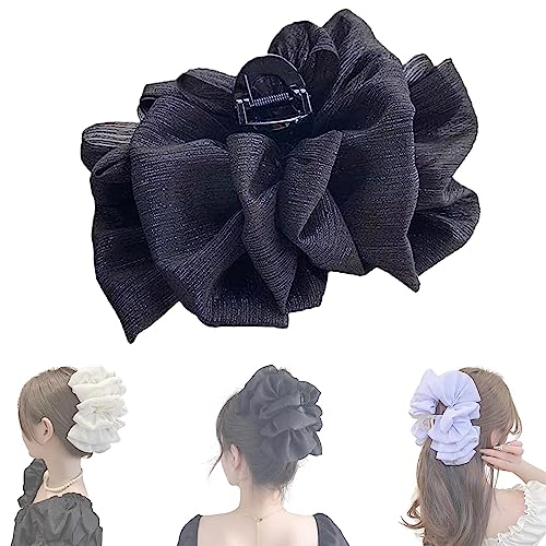 Bow Bubble Clips, Chiffon Seide Haar Große Mesh Bubble Hair Jaw Clip, Haarklammer für langes dickes Haar, Elegantes Haarstyling Zubehör für Frauen (Schwarz-A) von HIRANE