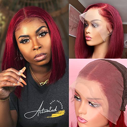 HIRIREMY 13X4 Hd 99J Burgunder, Bob Frontperücken, Spitzenfront-Perücke, Echthaar, vorgefranst, transparent, ohne Klebstoff, gerade, Bob Perücken für schwarze Frauen, menschliches Haar mit Pe HIRIREMY 13X4 Hd 99J Burgunder, Bob Frontperücken, Spitzenfront-Perücke, Echthaar, vorgefranst, transparent, ohne Klebstoff, gerade, Bob Perücken für schwarze Frauen, menschliches Haar mit Pe von HIRIREMY