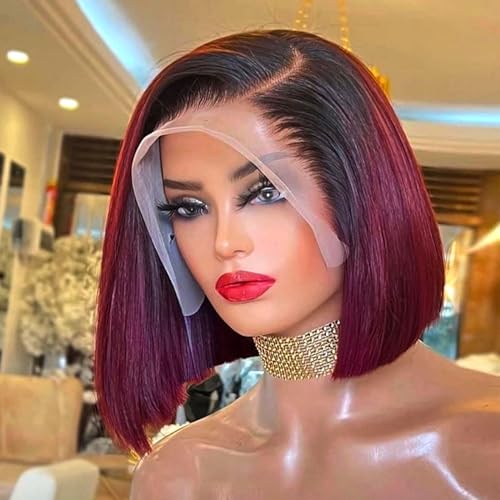 HIRIREMY Ombre 99J Burgunderrot Lace Front Bob Perücken Echthaar 33 x 10 cm HD Lace Frontal Perücken klebefrei kurze gerade Bob-Perücken für schwarze Frauen Echthaar vorgezupfter natürlicher HIRIREMY Ombre 99J Burgunderrot Lace Front Bob Perücken Echthaar 33 x 10 cm HD Lace Frontal Perücken klebefrei kurze gerade Bob-Perücken für schwarze Frauen Echthaar vorgezupfter natürlicher von HIRIREMY
