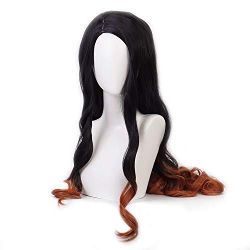 HIROAKIYA Nezuko Kamado Wig, Demon Slayer Kimetsu no Yaiba Nezuko Kamado Cosplay Wig with Pink Ribbon Wig Cap von HIROAKIYA