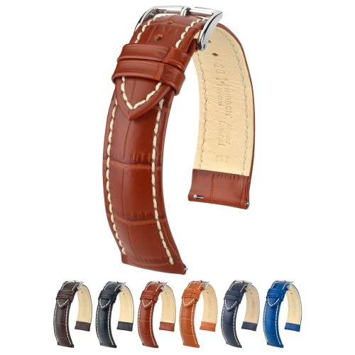 HIRSCH Unisex Uhrenarmband Alligator Style Modell Modena Größe Uhr 24 mm/Schließe 22 mm, Farbe Goldbraun von HIRSCH H